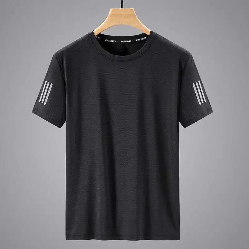 Men Black Ice Silk Mesh T-Shirt Speed Sports Menswear