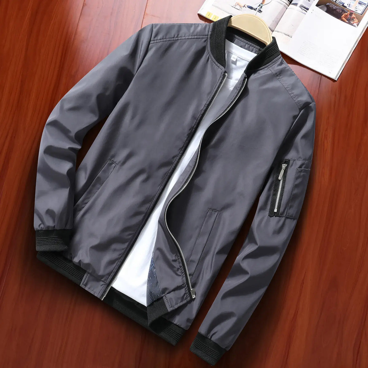 Men's Blue Bomber Jacket Spring Autumn Casual Coat