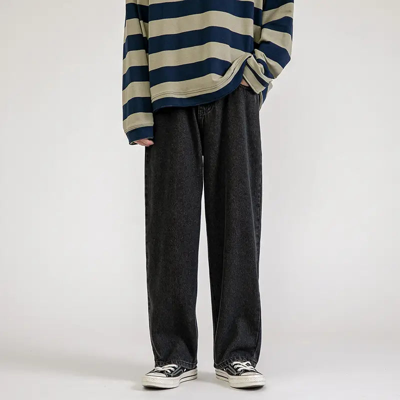 Men Vintage Wash Denim Jeans Loose Fit American Style