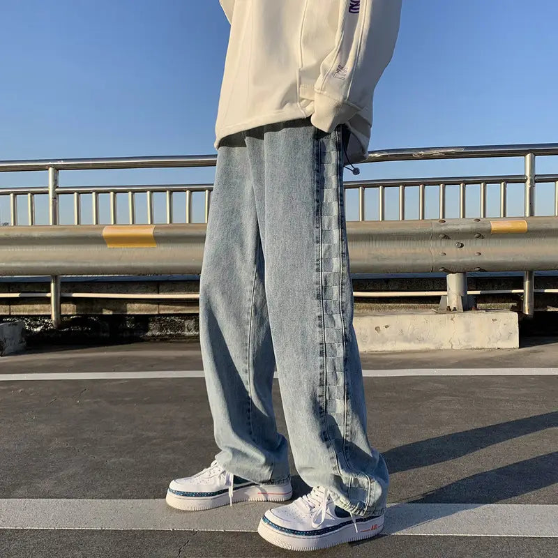 Men's American Denim Pants Loose Oversize Checkerboard Jeans