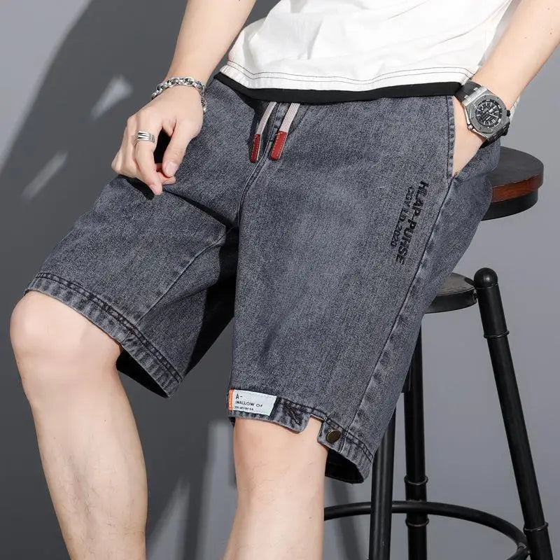 Men Denim Shorts New Washed Stretch Waist Slimming